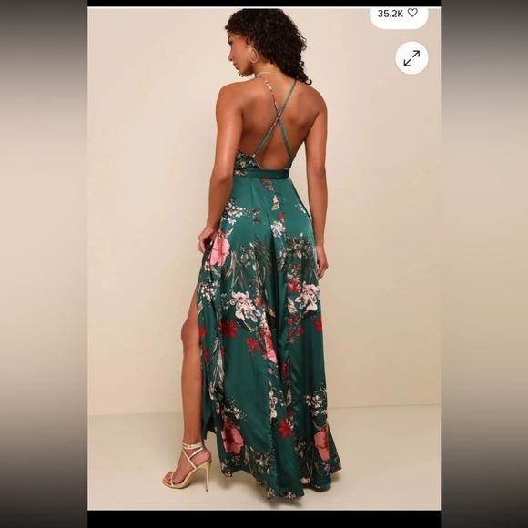 Lulus Still the One Emerald Green Floral Print Satin Maxi Dress size Small - Picture 8 of 12